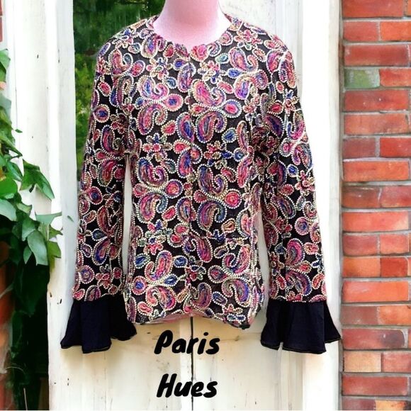 PARIS HUES NWT WOMENS MEDIUM JACKET COAT PAISLEY RIBBON DETAILING MEDIUM - Picture 1 of 11